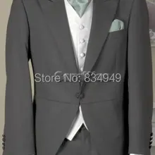 Индивидуальный заказ, чтобы измерить средний серый вечерний фрак с белым жилетом, на заказ Свадебный Фрак костюм, индивидуальный пошив для жениха смокинги
