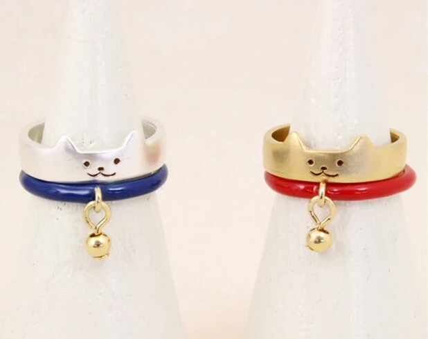 Timlee R147 Free shipping Cute Plutus Cat Small finger Rings the Tail Ring,2pcs/ Timlee R147 Free shipping Cute Plutus Cat Small finger Rings the Tail Ring,2pcs/