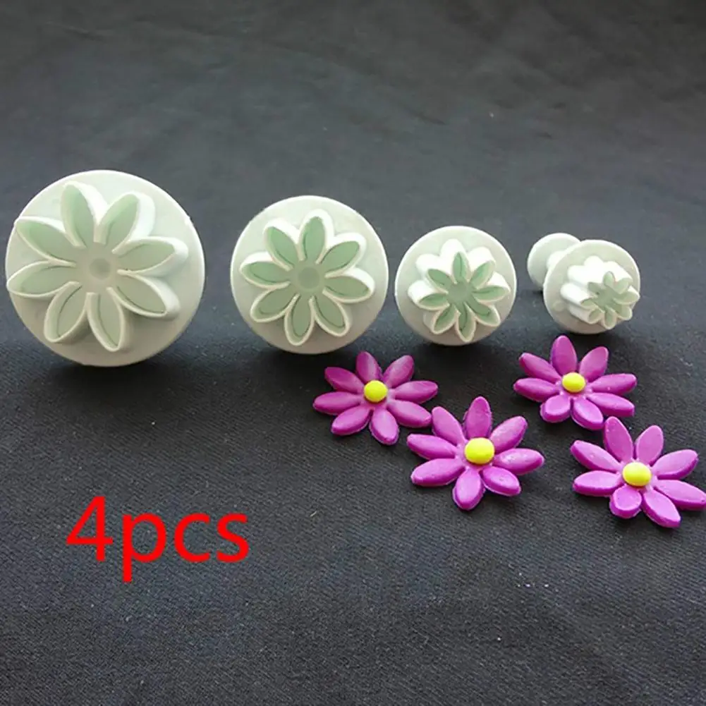 

4Pcs Daisy Flower Plunger Cutter Fondant Mold Sugarcraft Cake Decorating Tools Baking Mold Bakeware Tools