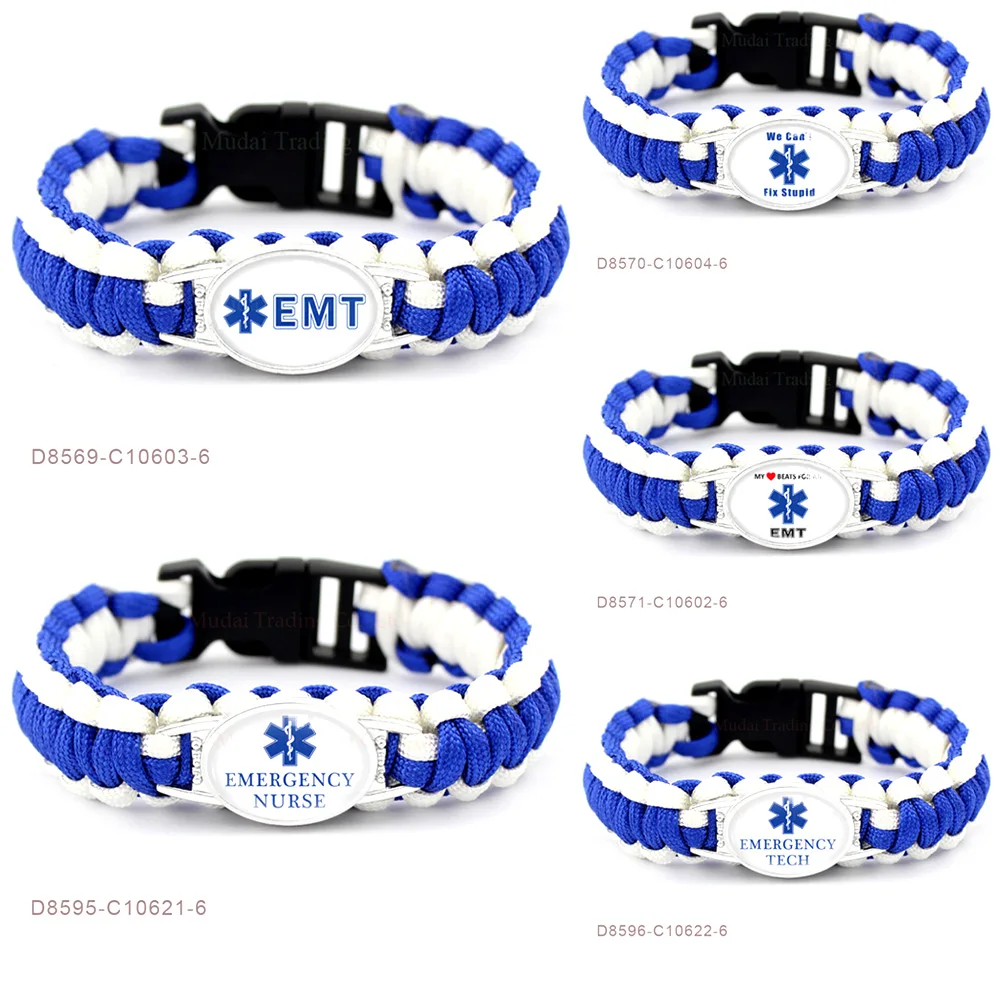 EMT الطوارئ الطبية فني ممرضة المعلم بقاء Paracord أساور 25*18 ملليمتر الزجاج كابوشون سحر الرجال النساء العديد من الأساليب
