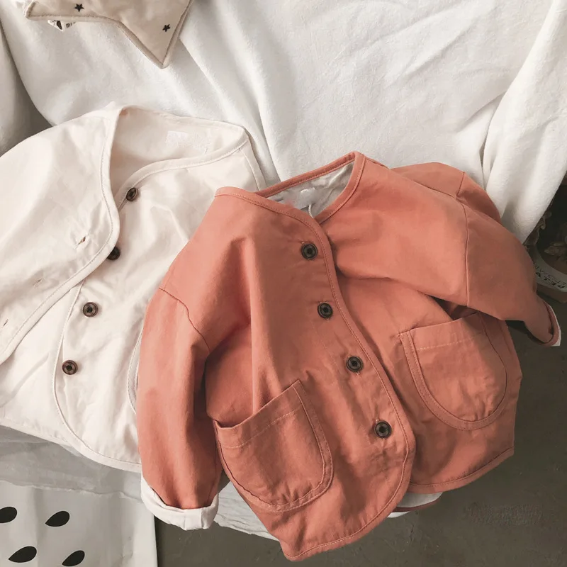 

2019 Fashion Autumn Girls Boys Solid Coat Long Sleeve Kids Jacket 2-7 Years