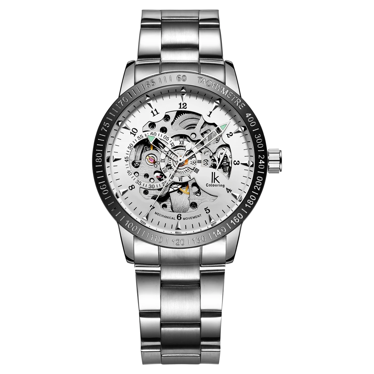IK новые черные мужские наручные часы со скелетом античный из нержавеющей стали стимпанк повседневные автоматические тонкие механические часы мужские - Цвет: Silver white