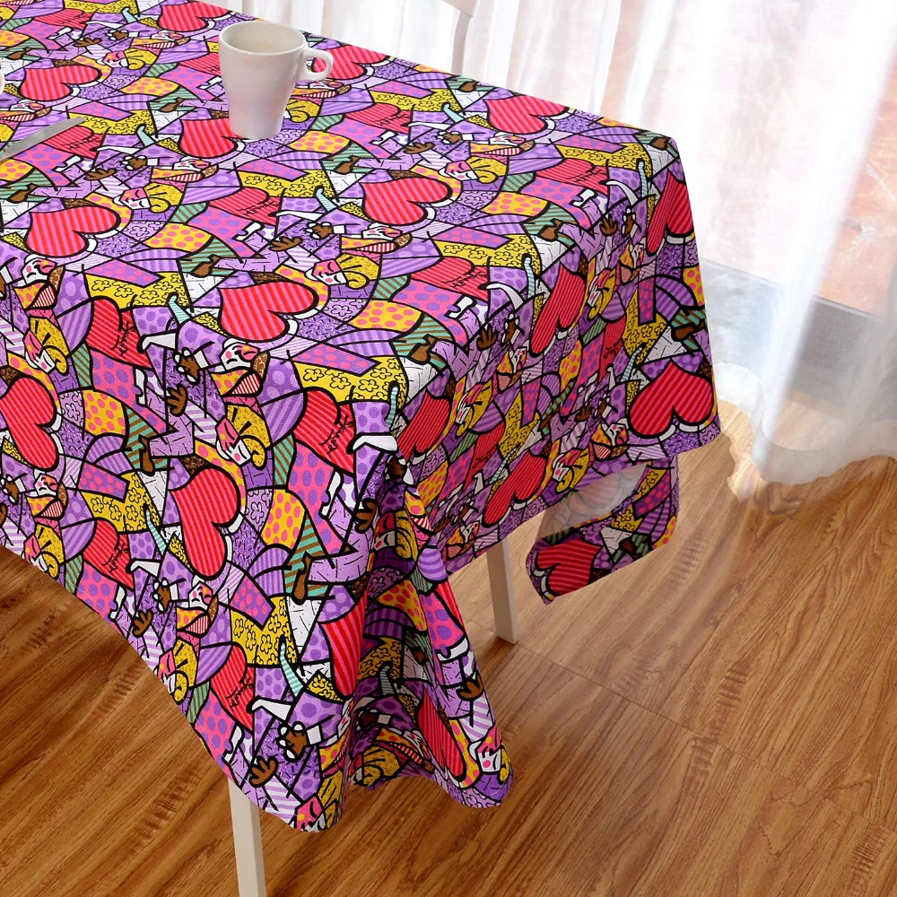 

Latest Creative High Grade Eco-friendly Lovely Hearts Purple Table Cloth Abstract Table Cover for Coffee Desk Decoration