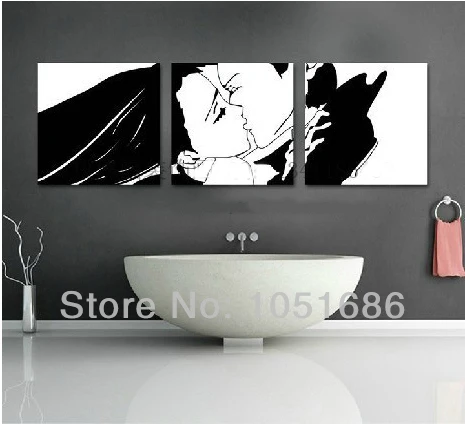 Hand painted lovers oil picture modern abstract 3 pieces black white canvas painting wall art decor Hand painted lovers oil picture modern abstract 3 pieces black white canvas painting wall art decor