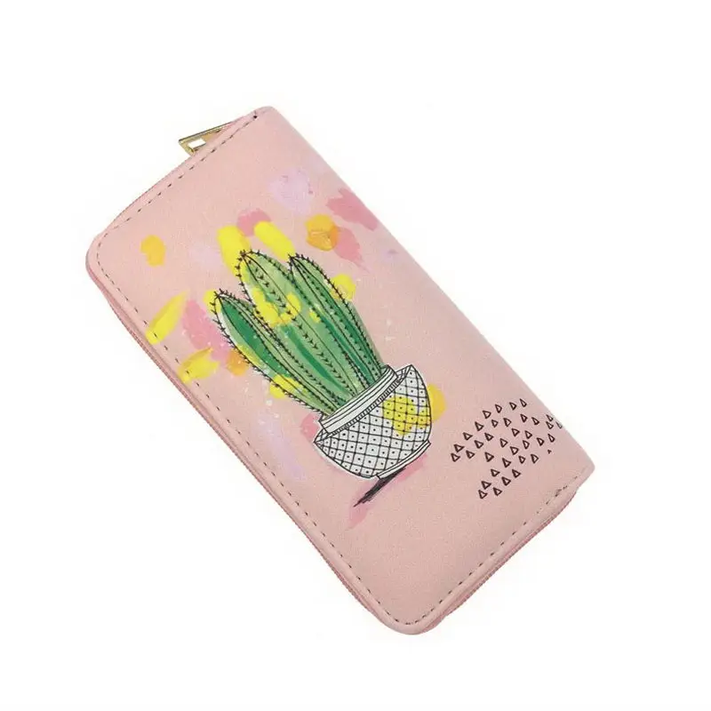 KANDRA из искусственной кожи кошельки с принтом «кактус» летние длинные кошельки с карманом для мобильного телефона женский бумажник сумка для девочек, с отделение для монет на молнии
