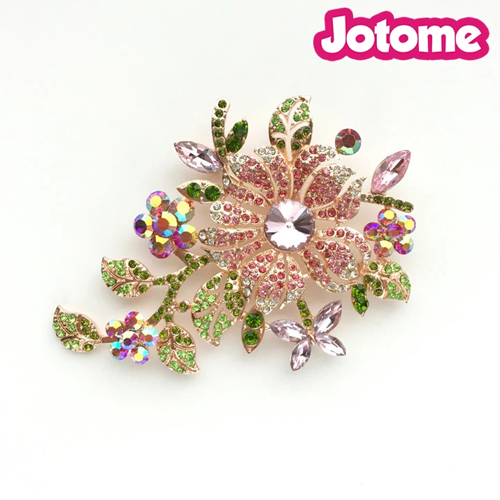Multi Colored Flower Rhinestone Brooch Crystal Broach Wedding