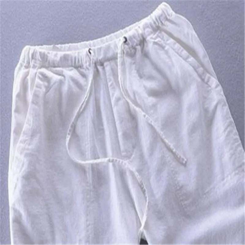 Zogaa мужские летние повседневные брюки хлопковые льняные брюки с эластичной резинкой на талии прямые мужские брюки большого размера широкие брюки для бега