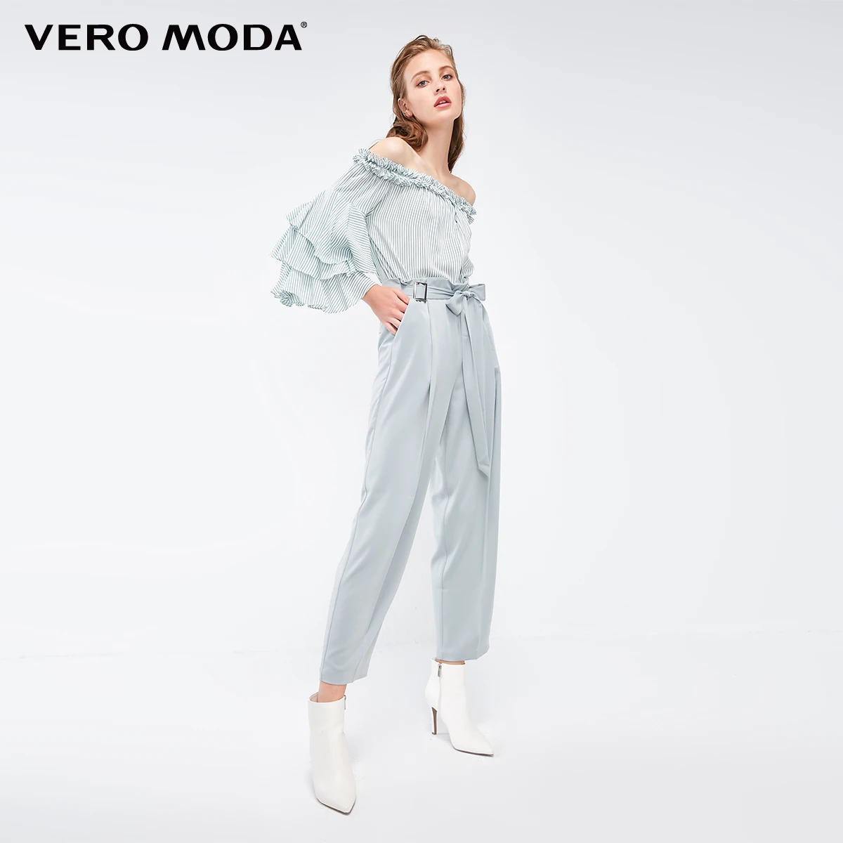 Vero Moda женские осенние свободные повседневные укороченные брюки с завязками | 318350506 - Цвет: Hurricane