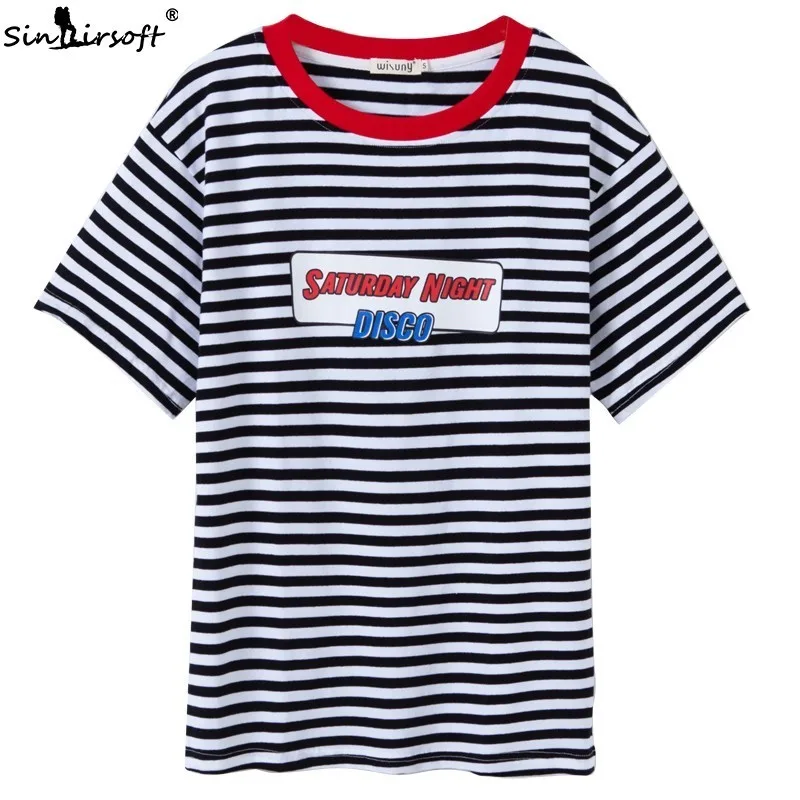 

Summer Casual Short-sleeved Women's Printing t-shirt Cotton Loose Short-sleeved Striped Short-sleeved Hot Short-sleeved Women