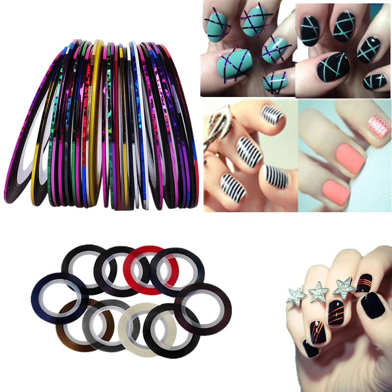 

New 10Pcs Mixed Colors Nail Rolls Striping Tape Line DIY Nail Art Tips Decoration Sticker Nails Care