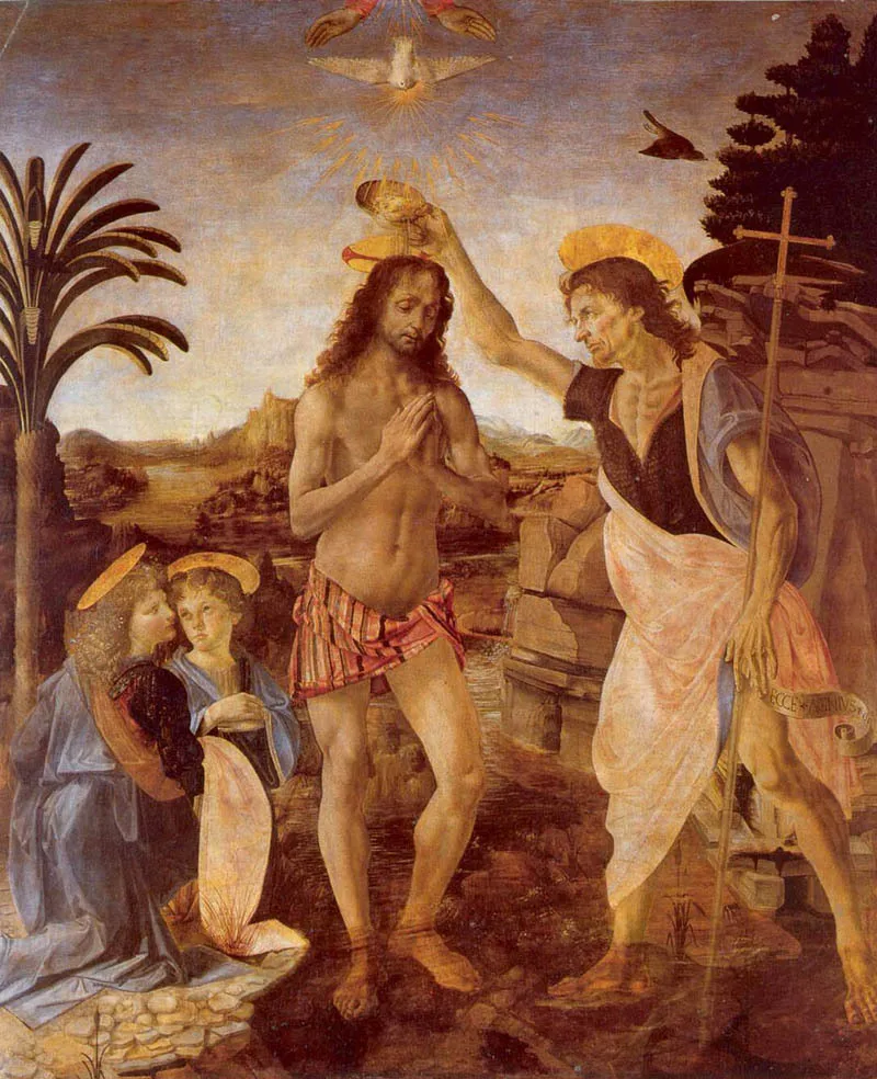 

Leonardo Da Vinci Oil Painting Reproduction on Linen Canvas,The Baptism of Christ,Free Fast Shipping,100% handmade