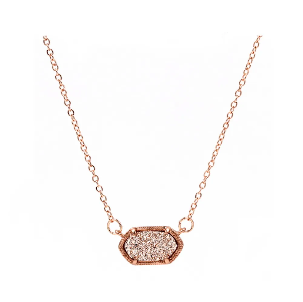 Маленькая розовая, золотая, овальная Druzy Геометрическая подвеска ожерелье для женщин