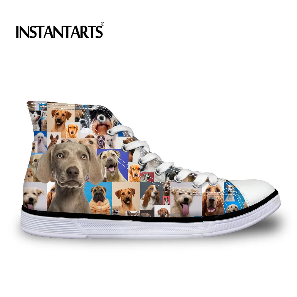 INSTANTARTS Men Round Toe Vulcanize High top Shoes Animal Cat Dog