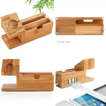 

Cell Phone Charger Dock with Watch Bamboo Holder Desk Wood Charging Stand for Apple Watch 2 38mm 42mm Phone X 7 6s Plus I Watch