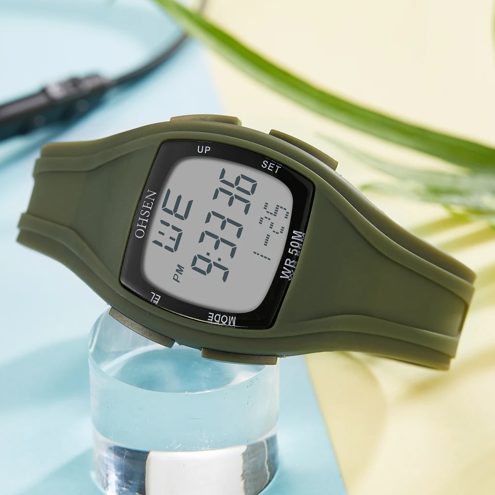 Женские наручные часы OHSEN Army green водонепроницаемые с цифровым светодиодом и