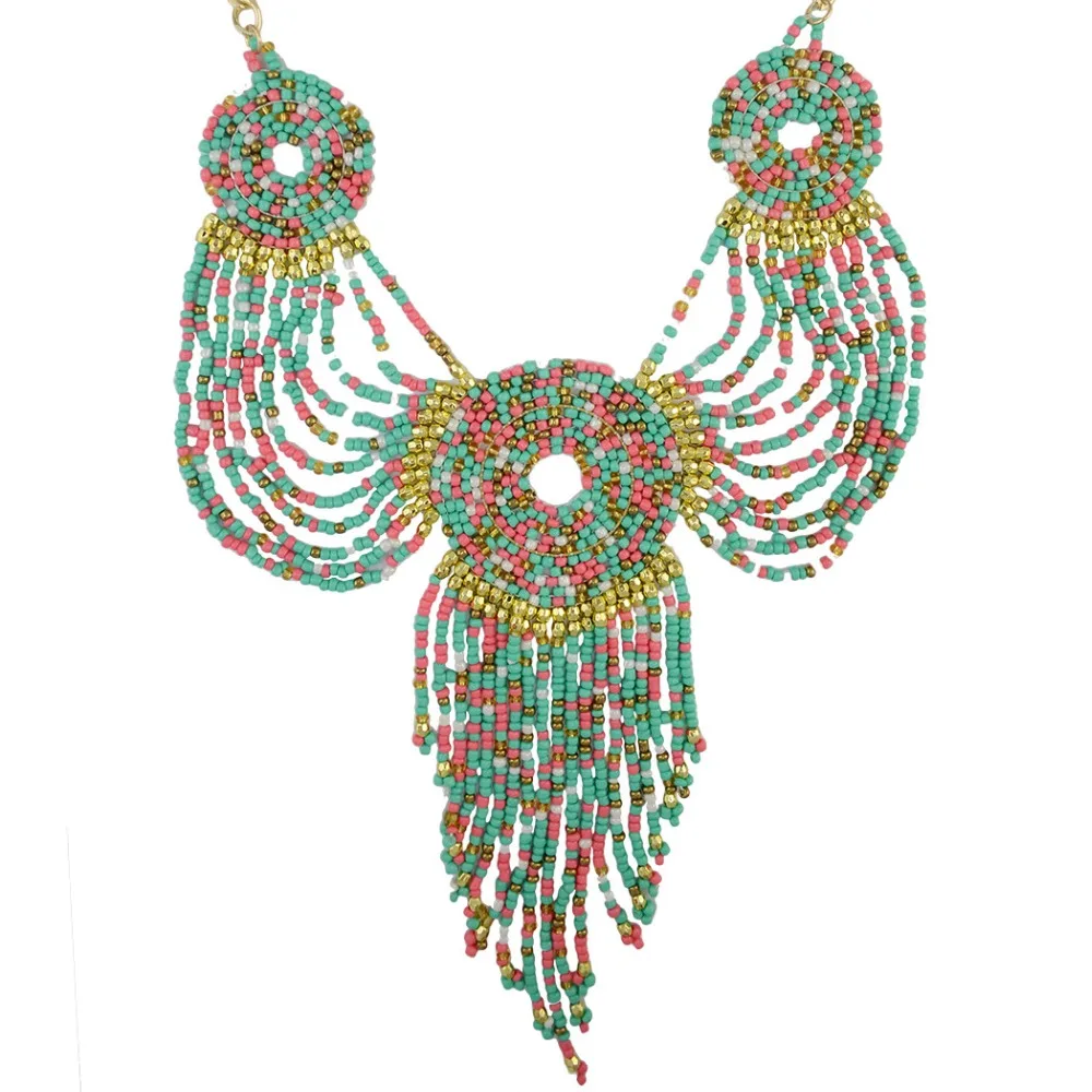 Бохо стиль ювелирные изделия из бисера длинное ожерелье для женщин Смола бисера кисточки кулон ожерелье заявление Африканский Египет праздничные ожерелья