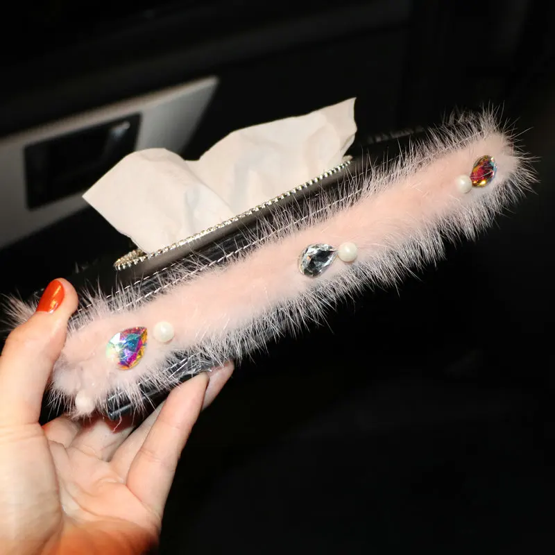 Feather-Pearl-Crystal-Car-Tissue-Box-Diamond-Imitation-Mink-hair-Auto-Tissue-Holder-Block-type-Winter-Car-Styling-13