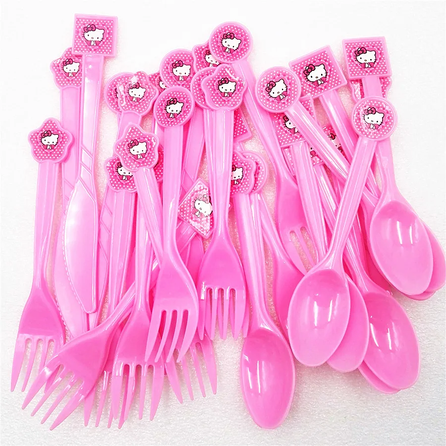 

30pcs Hello Kitty Knife Birthday Party Supplies Fork Spoon Tableware Festival Hello Kitty Party Decoration Favors
