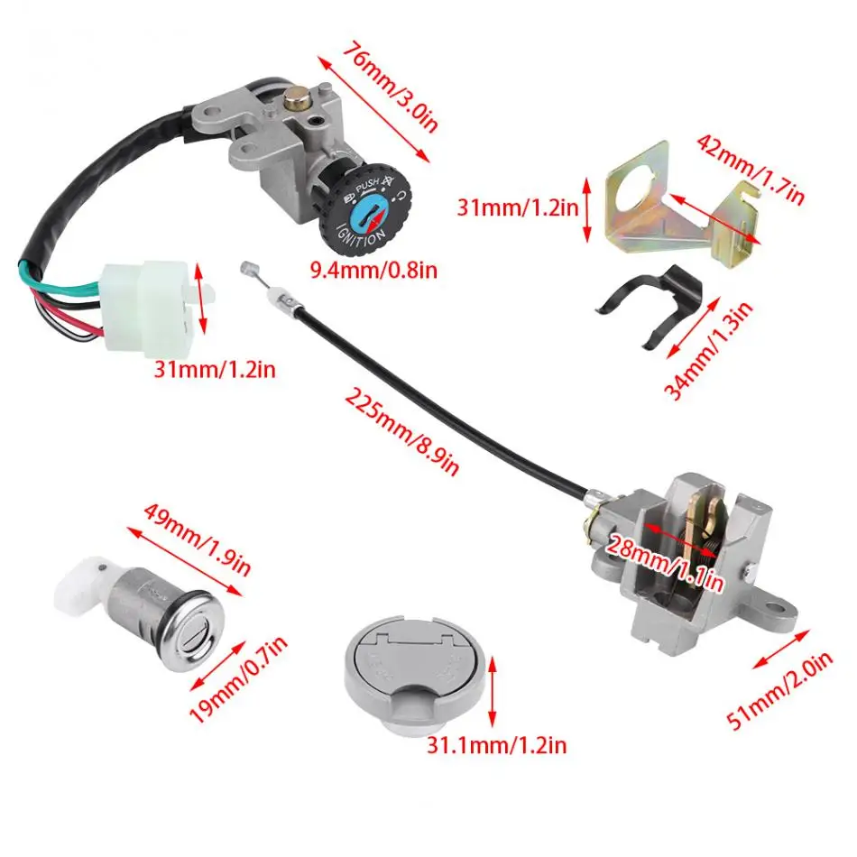 Ключ зажигания замок Бензобак Кепки Набор для GY6 50cc Jonway Taotao Roketa Скутер мопед, велосипед