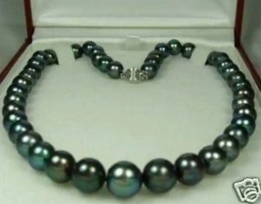 

FREE SHIPPING *******Natural 9-10mm Tahitian Black Pearl Necklace 17" AAA