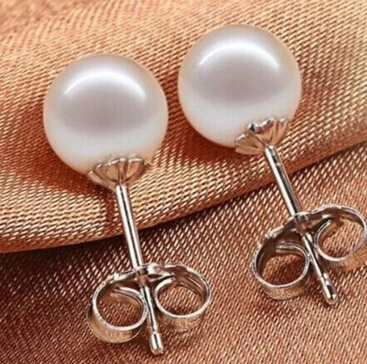 

hot sell new - -hot 13377 PAIR of South sea genuine white perfect round pearl earring STUD huge