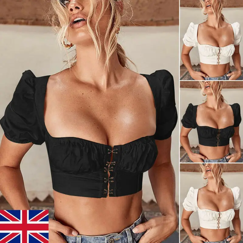 

New Womens Ladies Sexy Square Neck Crop Top Short Sleeve Vest T Shirt Tops