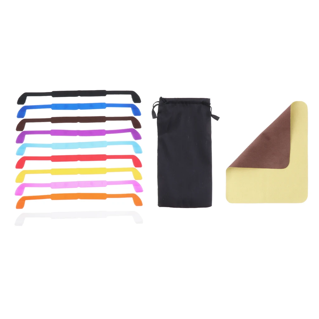 10pcs Anti-slip Silicone Glasses Strap Sports Glasses Strap Holder for Kids Adults, with Eyeglasses Bag and Cloth