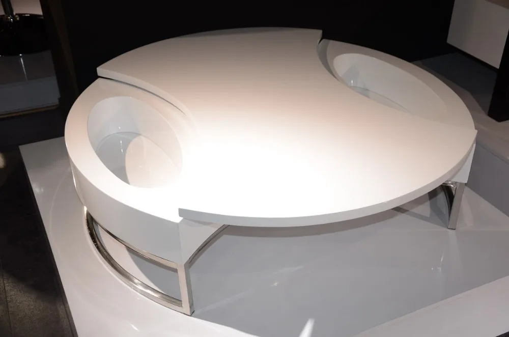 

Coffee Table / Tea Table, Modern Design, MDF+Specular Paint Stainless steel bracket, Can Rotate with storage round Table 4G-068#