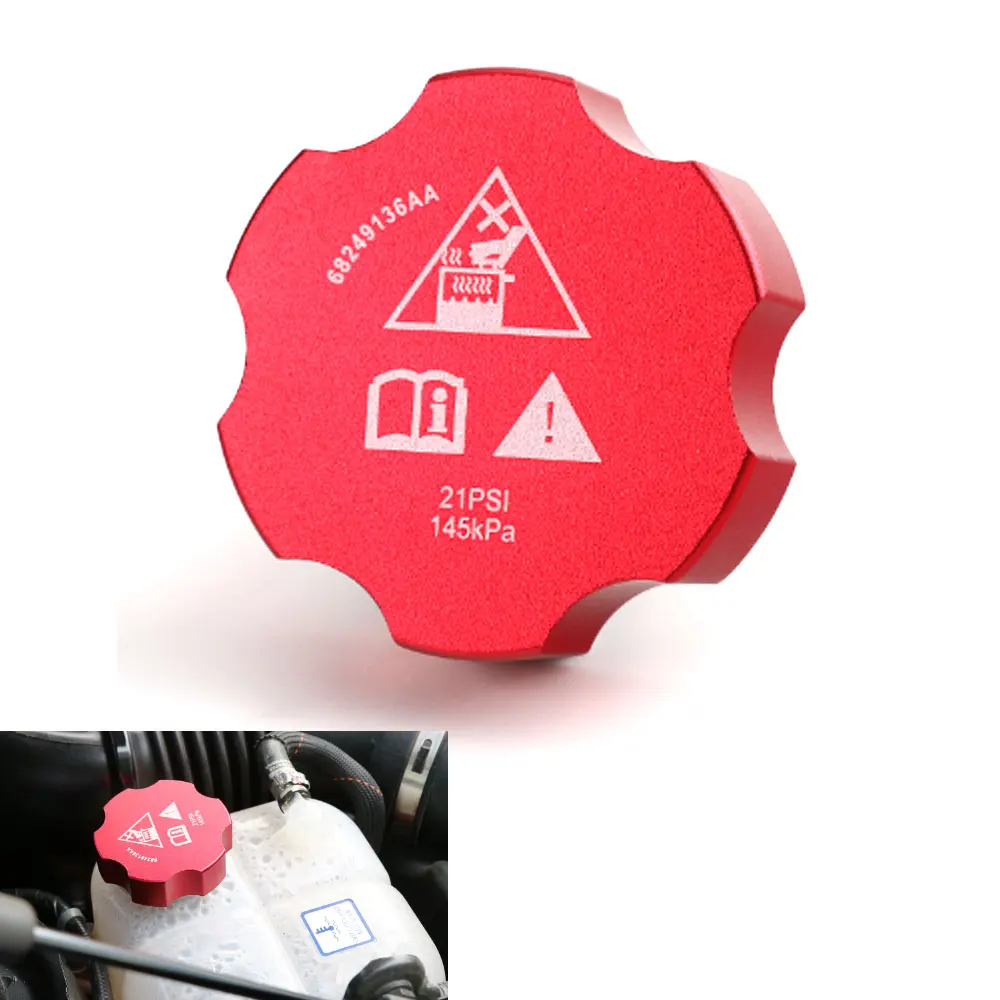 

1pc Red Aluminium Engine Water Coolant Bottle Reservoir Tank Cap Cover Lid For Jeep Cherokee 2014-2016 Auto Accessories