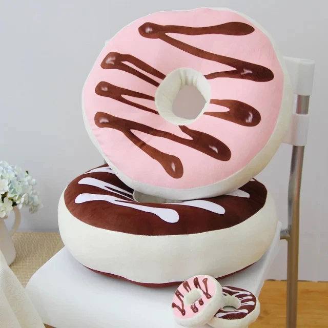 Pink Chocolate Donuts Cushion Pillow 35x35cm Cartoon Kids Student Donut