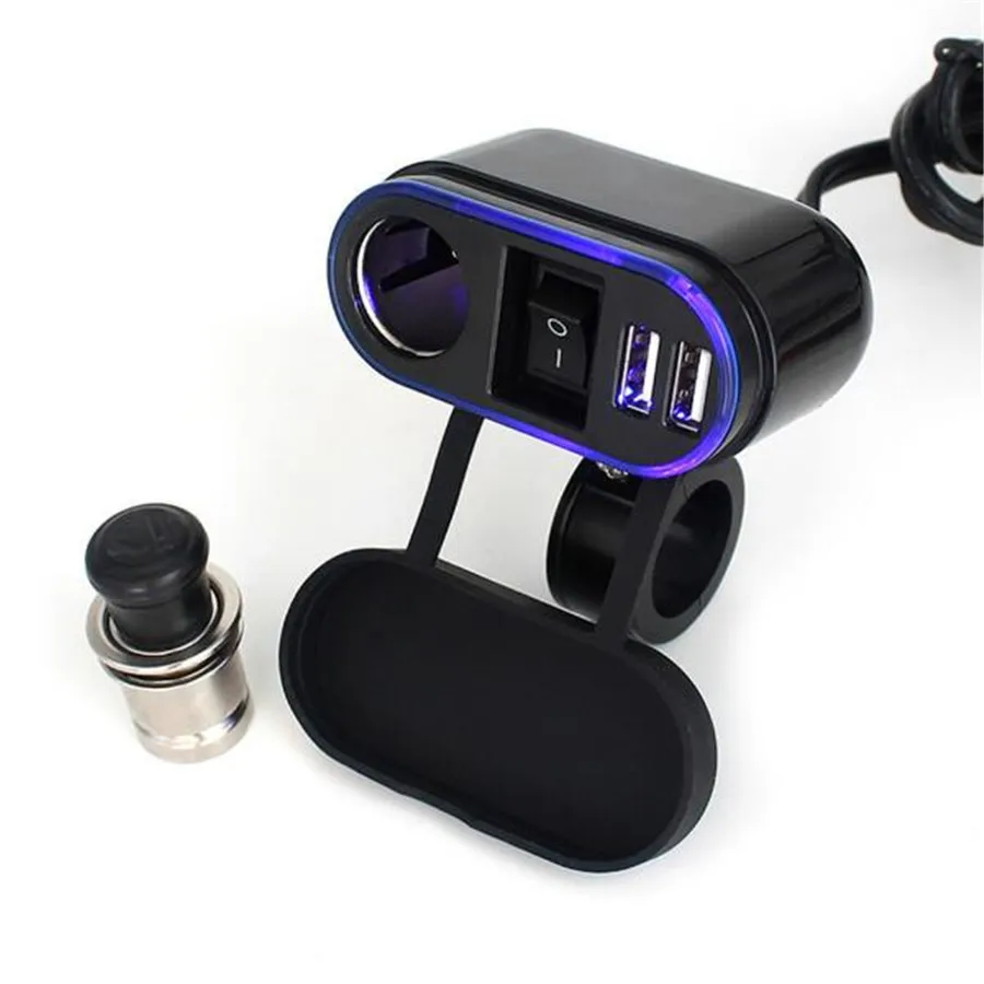 

Motorcycle Cigarette Lighter Power Socket and Dual USB Charger Power Ports with Switch Extended Wire Free Shipping