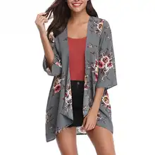 Для женщин 3/4 рукавом дышащий ежедневно носить летние пляжные Нерегулярные Хем Топ кимоно Suncare шифона кардиган цветочный