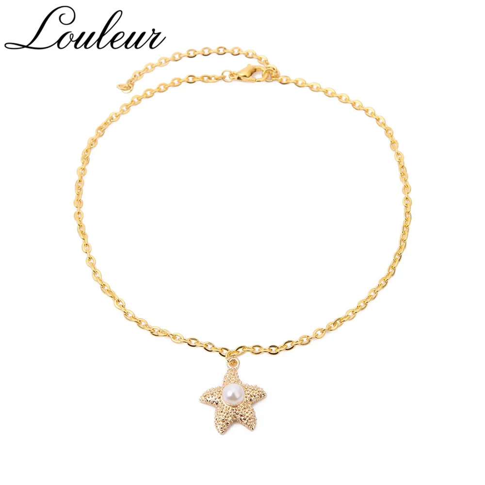 

Louleur New Gold Color Link Chain Pineapple Shell Starfish Pendant Anklet Heart Mom Summer Beach Foot Jewelry Anklets for Women