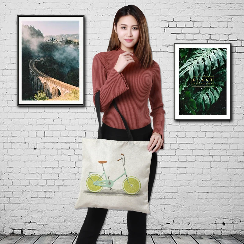 

2019 oil painting Vintage Printing Women Handbag Linen Tote Bags with Print Logo Casual Traveling Beach Bags 43cm*43cm