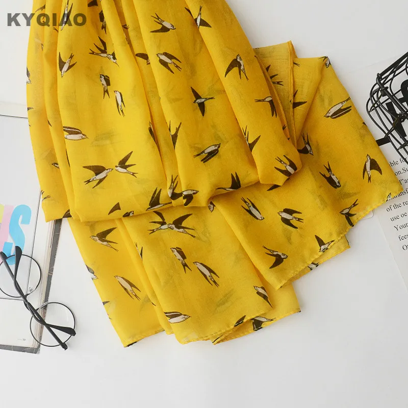 KYQIAO шарф Лолита 2019 женщин зимний шарф Мори девушки осень весна японский стиль, милый kawaii птица шаблон печати шарфы
