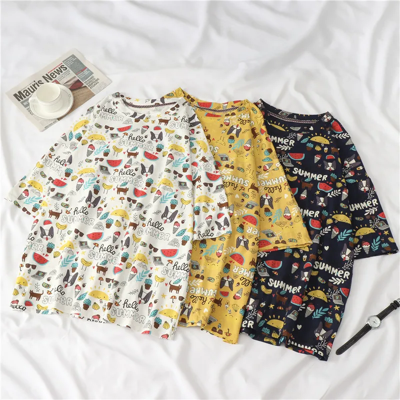 

YouGeMan Tee Shirt Femme 2019 Summer Clothing Ulzzang Japanese Harajuku Cartoon Graffiti Print Short Sleeve T-shirt Women Tops