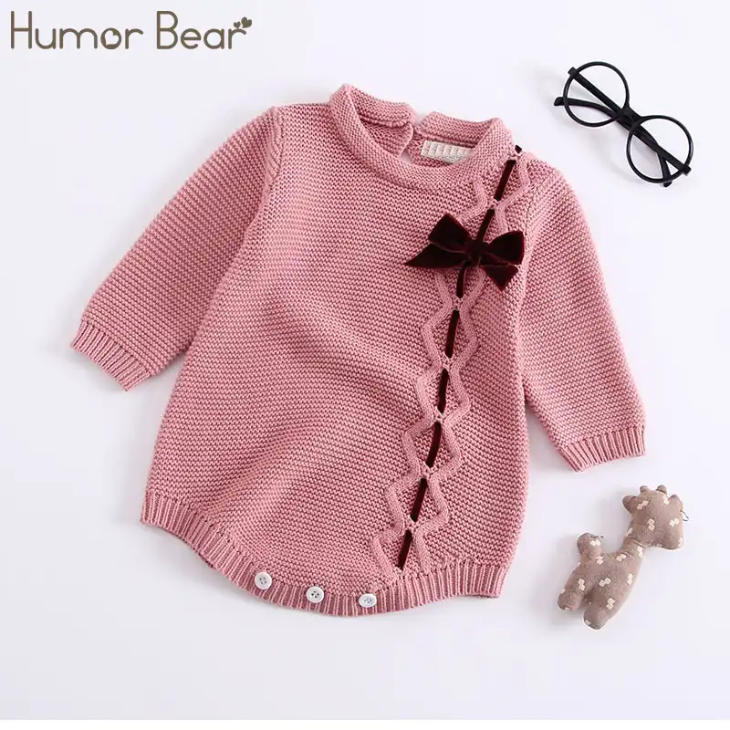 Humor Bear Baby 2019 Autumn Winter Models Infant Romper Wraps Polka Lotus Leaf Collar Knit Baby Clothes