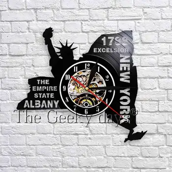 

The Empire State Albany Excelsior New York Wall Clock Modern Design Vinyl LP Record Clock 3D Wall Watches Hanging Decor