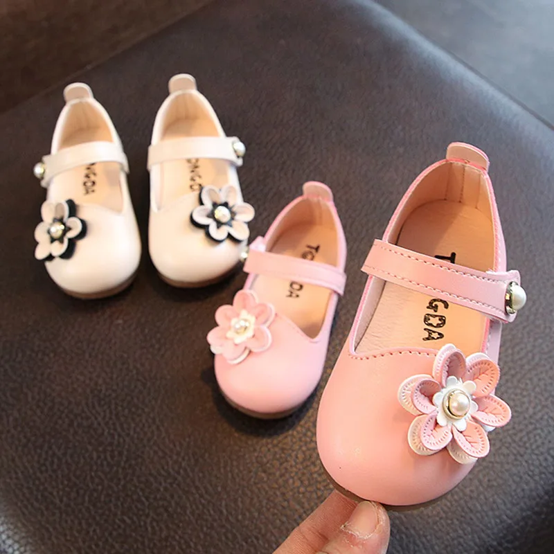 

Spring Autumn Girls Shoes Baby Flower Leather Shoes Ankle Strap Princess Shoes Little Girl Flats Toddlers Non-slip 0-5 year Old