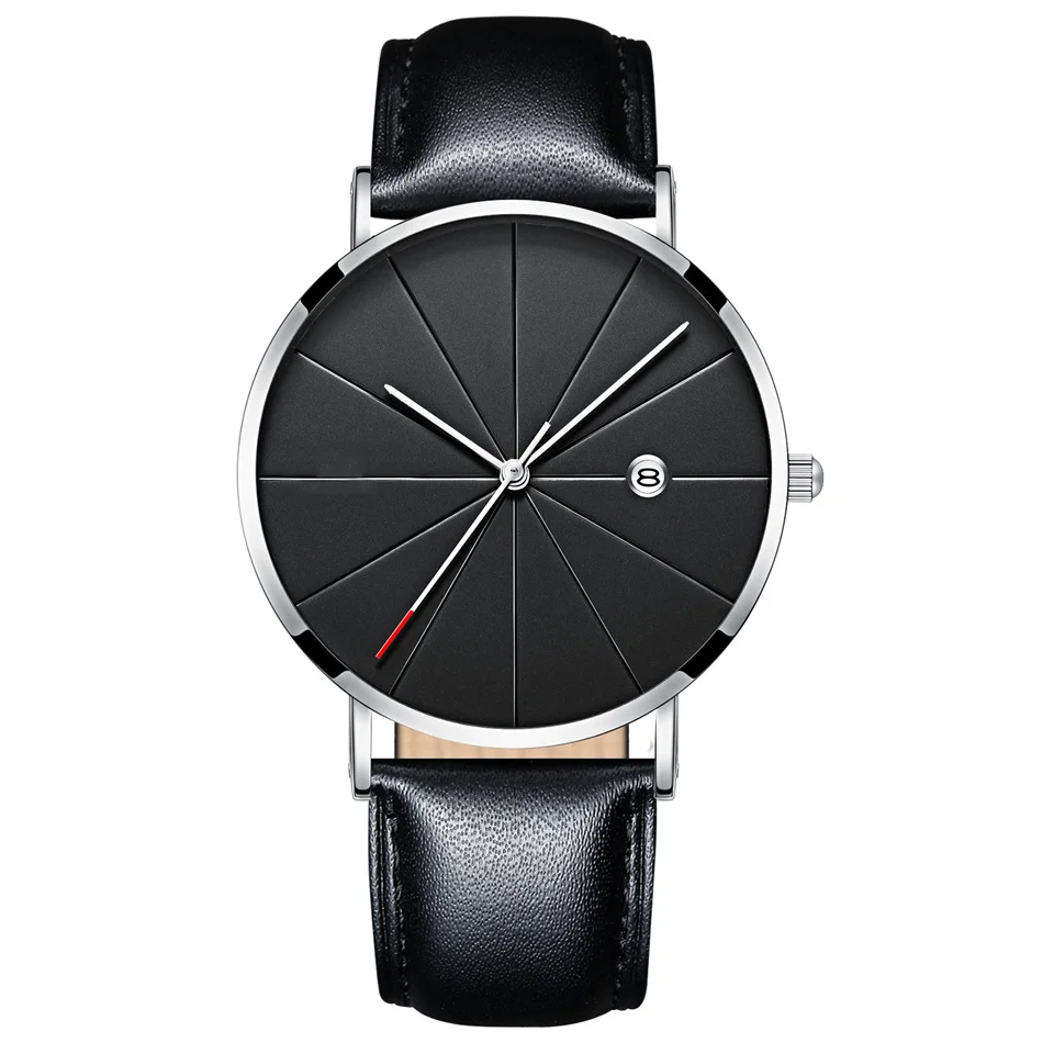 Мужские черные спортивные часы с сетчатым ремешком и календарем, минималистичные мужские часы, Брендовые Часы Relogios Reloj Hombre Montre Homme - Цвет: Black belt silver