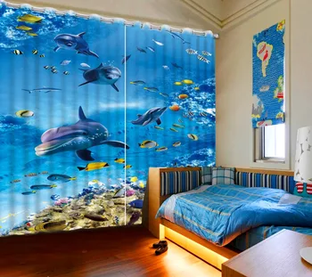 

blue curtains Living Room 3D Window Curtain Dinosaur print Luxury Blackout For Living Room ocean dolphin curtains