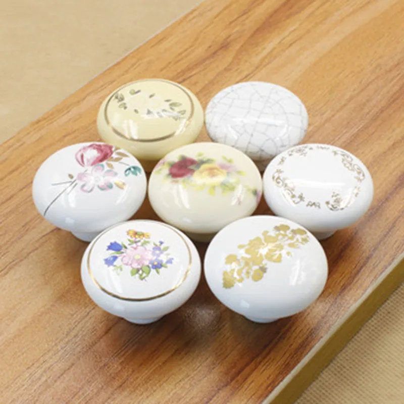 

2016New 10Pcs Carving White Round Kitchen Handles Pull Drawer Ceramic Door Knobs CH31