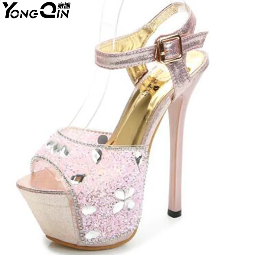 

High Heels Summer Heeled Sandals Sexy Gladiator Party Rhinestone Ladies Sandals Female Shoes