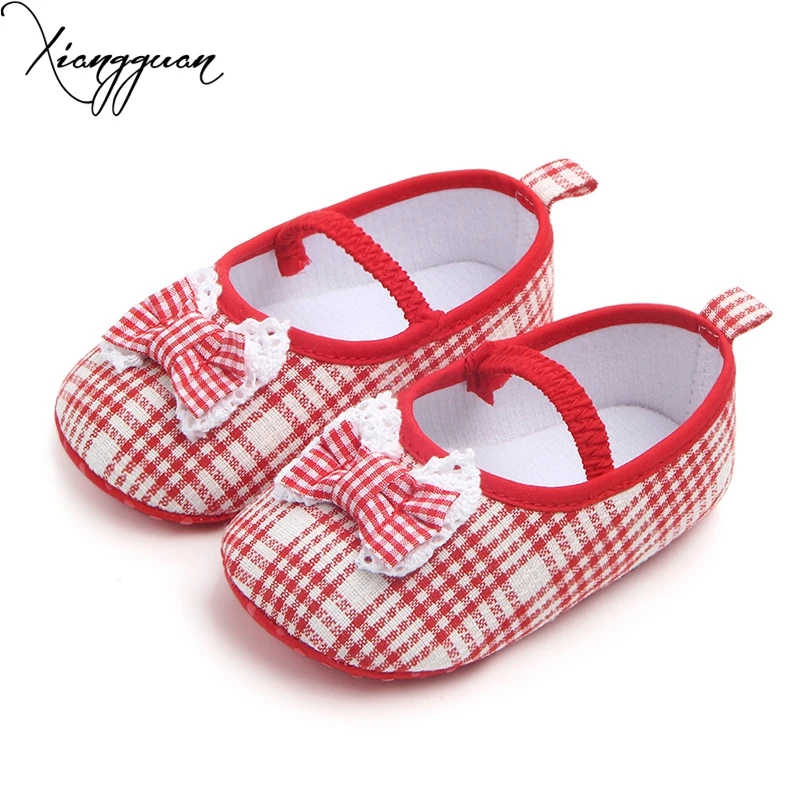 Cute Baby Shallow Cotton Soft Sole Gingham Baby Girl Dress Crib Shoes