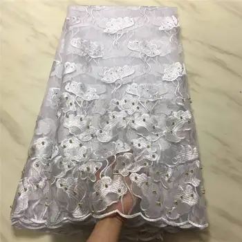 

Free Shipping latest African Lace Fabric in 5yard tulle gold beads fabric 2017 high qualitymesh fabric