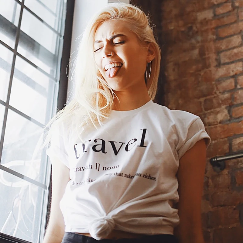 

Travel Letter Print Women Short Sleeve T Shirts Winter Shirt Woman Cotton Streetwear White Tshirt Fall Clothes for Girls Gai