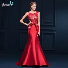 Dressv длинное вечернее платье русалки с аппликацией и бантом, красное вечернее платье без рукавов, современное вечернее платье русалки