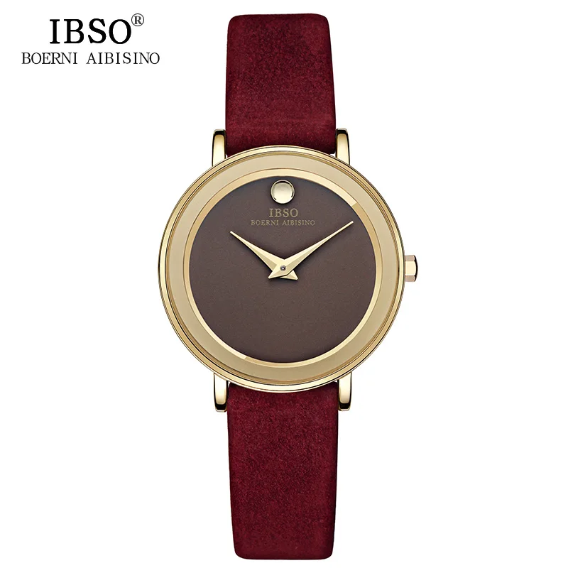 IBSO Brand 7MM Ultra-Thin Women Watches 2018 Luxury Genuine Leather Strap Fashion Quartz Watch Women Wristwatches Montre Femme