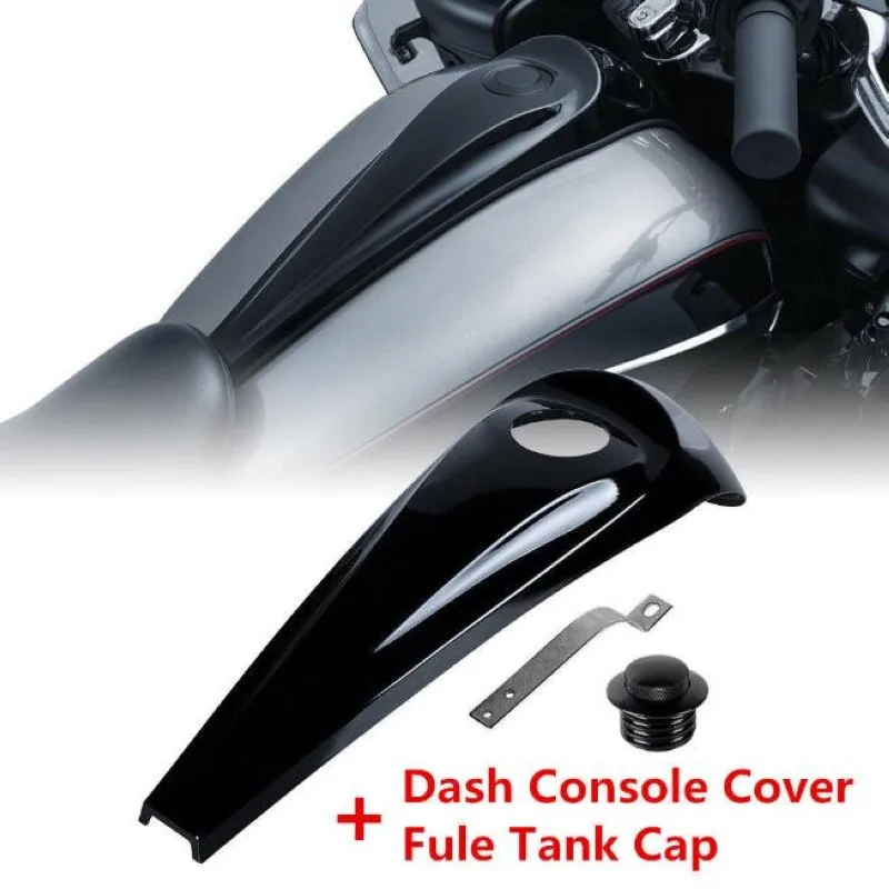 Gloss Black Smooth Dash Fuel Console+Gas Tank Cap Cover For Harley Touring 08-18 