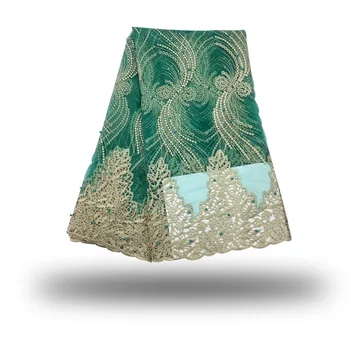 

Free shipping cheap burgundy wedding nigerian lace fabrics high quality embroidery african tulle net lace with stone beads green